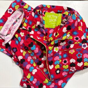 Y2K Victorias Secret Flannel 2 Piece Hearts & Flowers Pajamas Set Retro Colorful